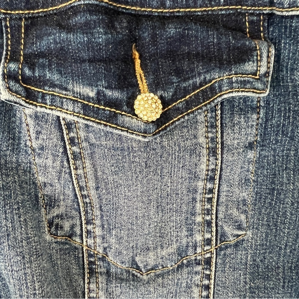 BABY PHAT Y2K Vintage Jean Jacket Tweed Trim Rhinestone Cat Bling Distressed 3X - Picture 4 of 12